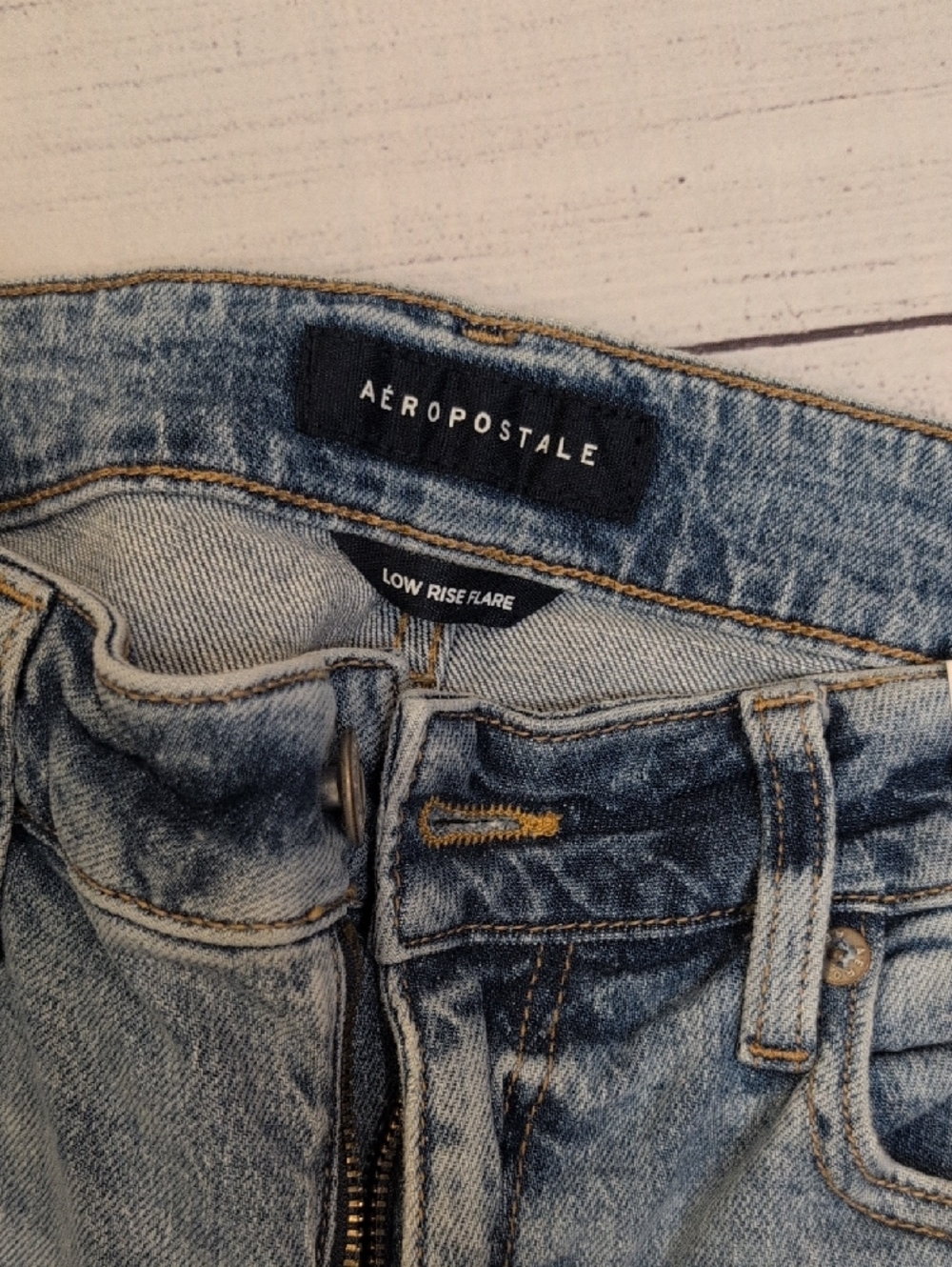 Aeropostale Low Rise Flare Distressed Medium Wash Denim Jeans - Picture 3 of 8
